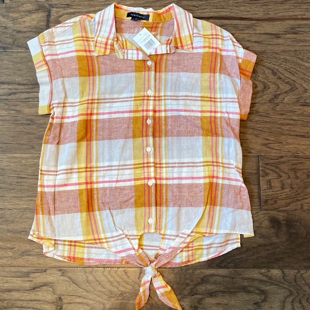 🆕 Size XS Sanctuary Button-Front Tie Hem Shirt